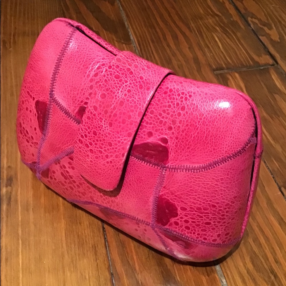 Hot Pink Leather Clutch Purse
